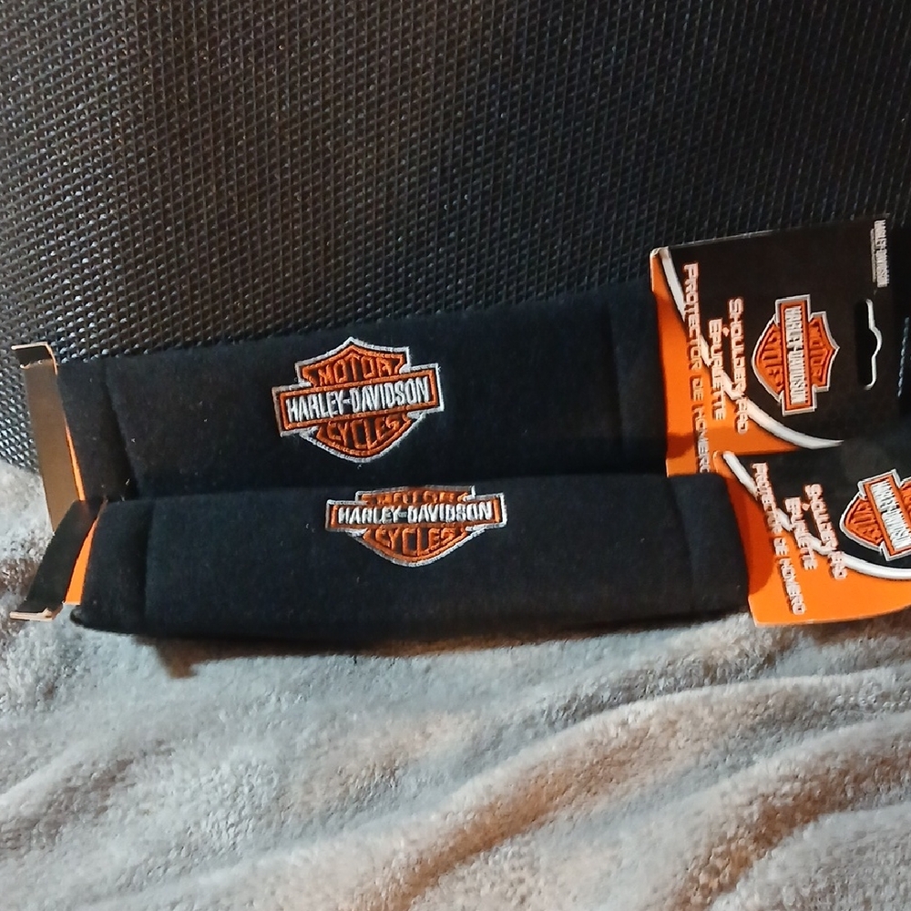 NWT Harley-Davidson Black Shoulder Pad Pair with Orange & White Logo